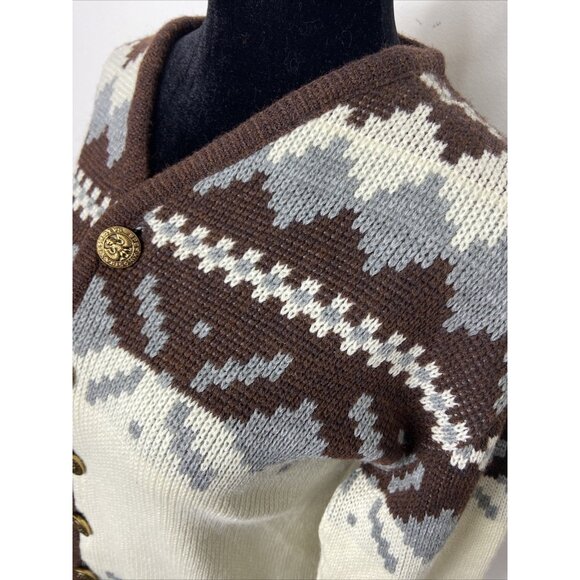 Vintage White Ram Women M Wool Ski Nordic Fair Isle Cardigan Wool Sweater Ramtuk - Picture 2 of 7